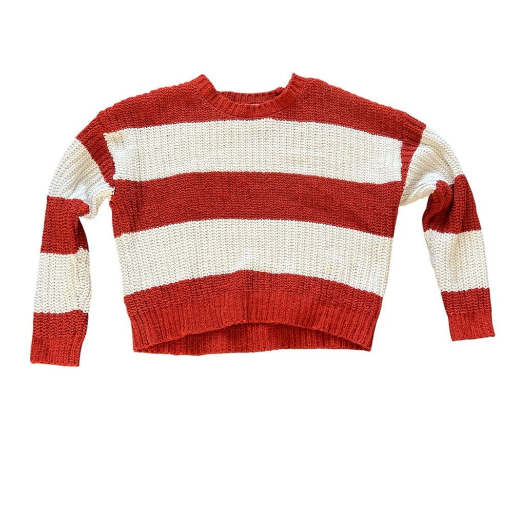 Poof! Red and White Striped Crew Neck Sweater